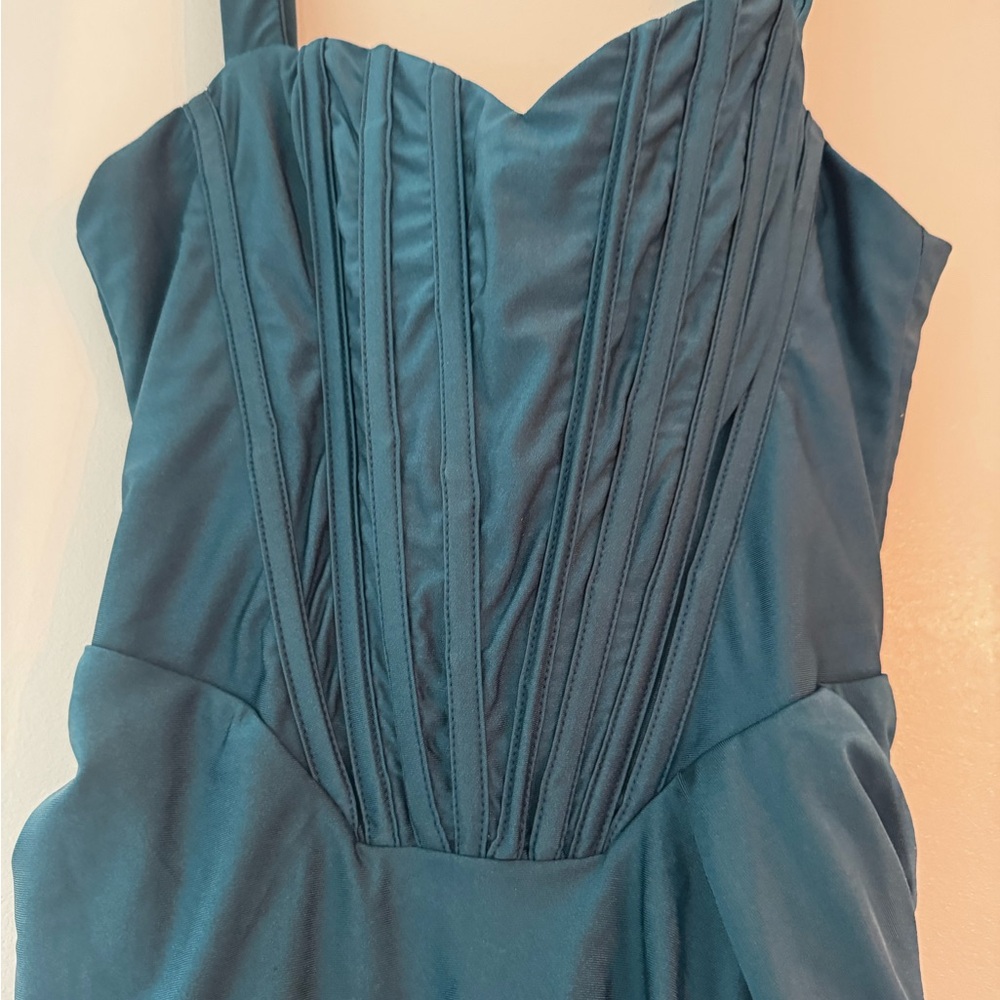 REVOLVE Teal Draped Mini Dress - Picture 4 of 5